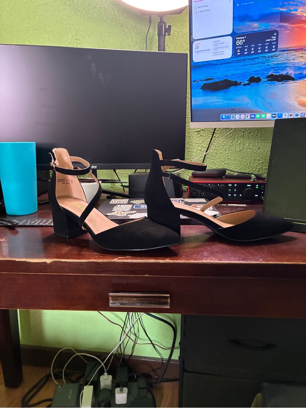 Dream Pairs Black Ankle-Strap Block Heels with Pointed Toe